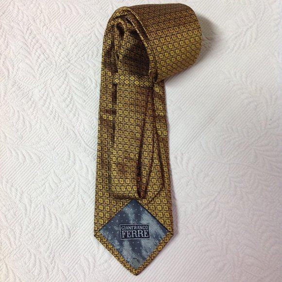 Gianfranco FERRE Geometric Gold & Blue Silk Necktie Tie - Picture 11 of 12